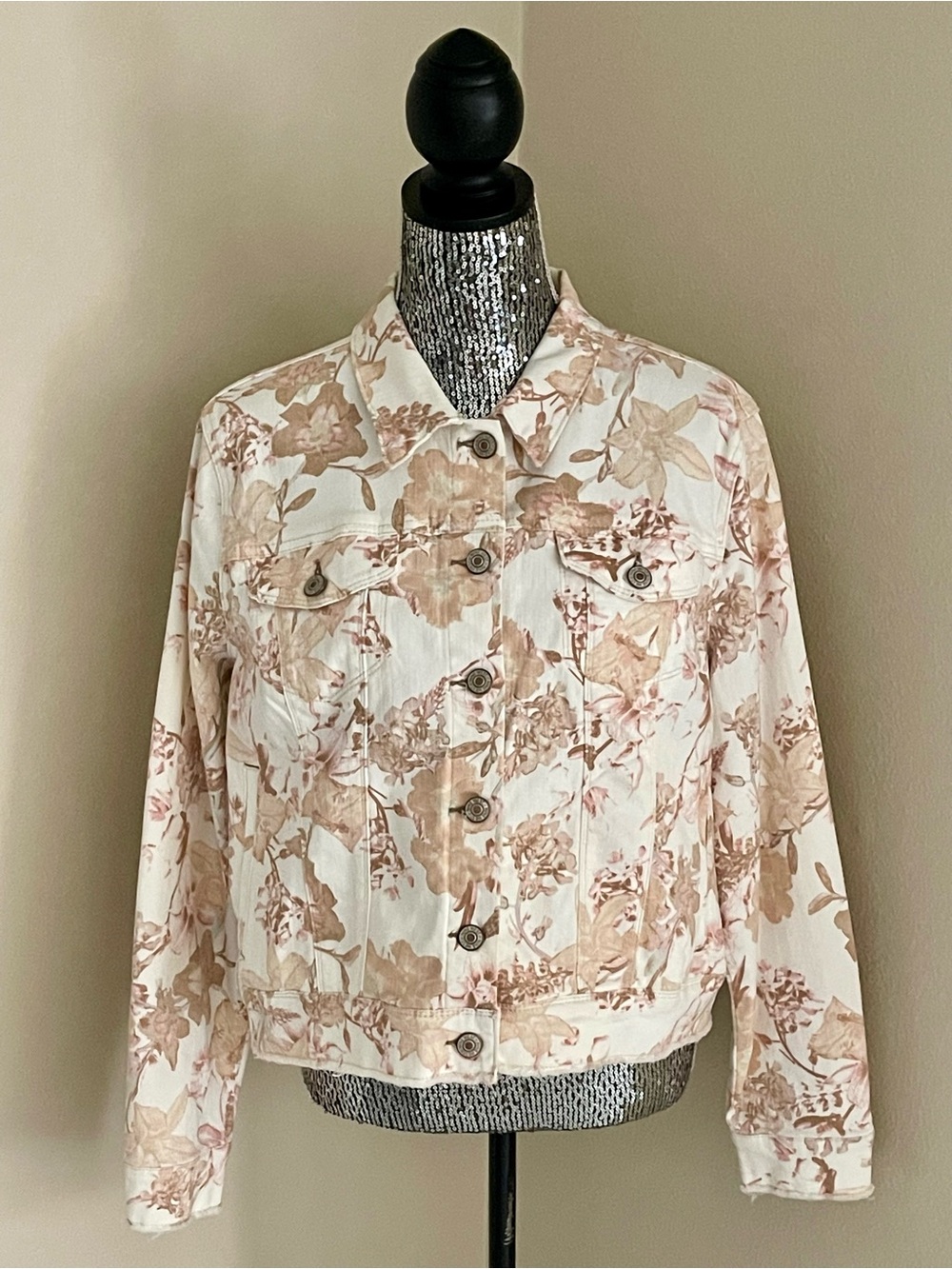 NINE WEST Floral Print Lightweight Jacket - Cream & Beige